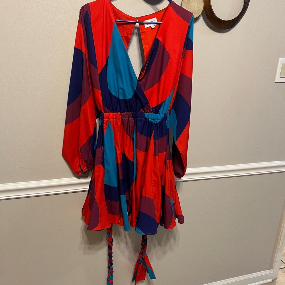 Multicolor Red teal purple and blue satin dress
